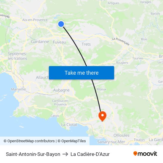 Saint-Antonin-Sur-Bayon to La Cadière-D'Azur map