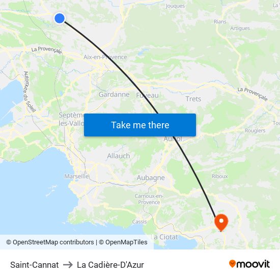 Saint-Cannat to La Cadière-D'Azur map