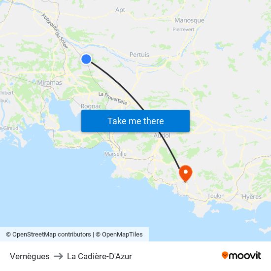 Vernègues to La Cadière-D'Azur map