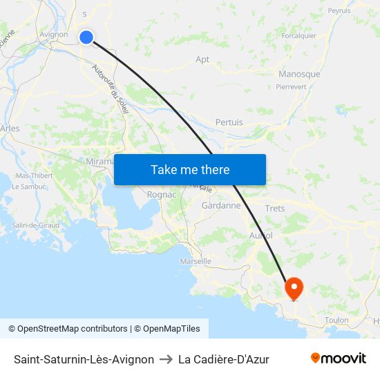 Saint-Saturnin-Lès-Avignon to La Cadière-D'Azur map