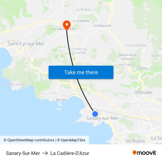 Sanary-Sur-Mer to La Cadière-D'Azur map
