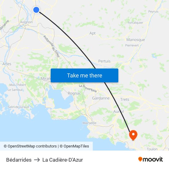 Bédarrides to La Cadière-D'Azur map