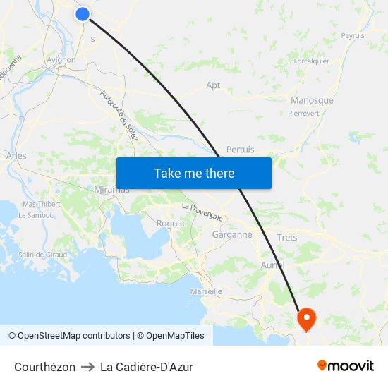 Courthézon to La Cadière-D'Azur map