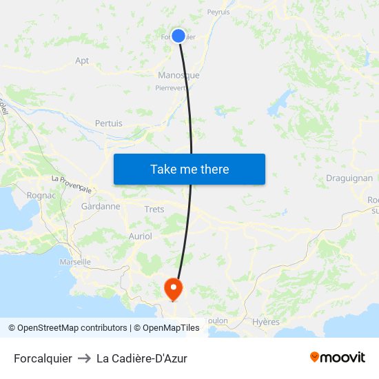 Forcalquier to La Cadière-D'Azur map