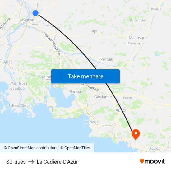 Sorgues to La Cadière-D'Azur map
