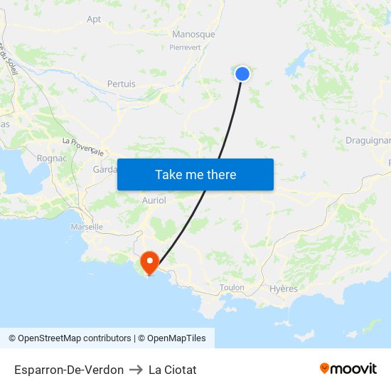 Esparron-De-Verdon to La Ciotat map