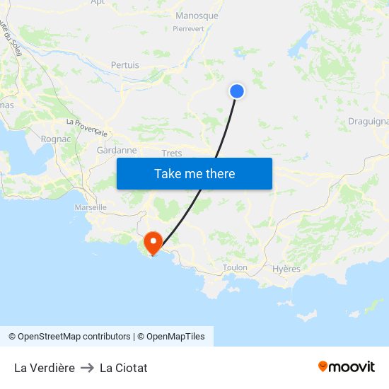 La Verdière to La Ciotat map