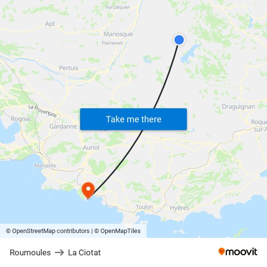 Roumoules to La Ciotat map