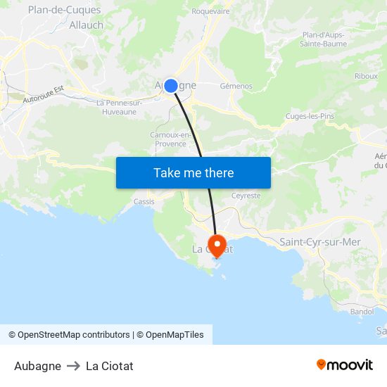 Aubagne to La Ciotat map