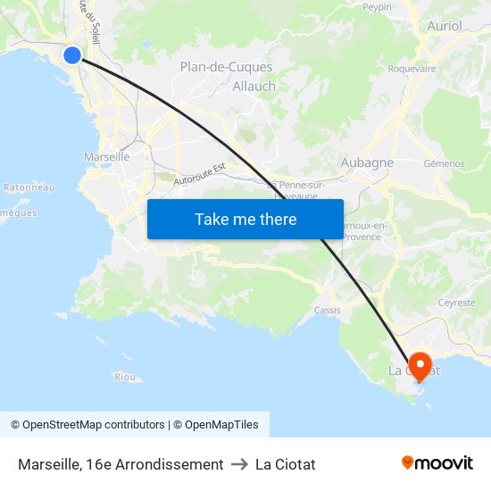 Marseille, 16e Arrondissement to La Ciotat map