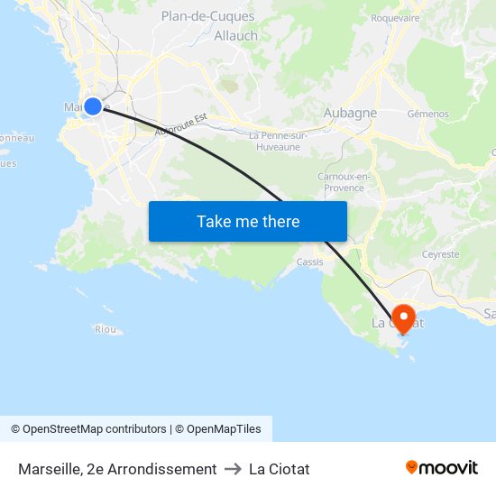 Marseille, 2e Arrondissement to La Ciotat map