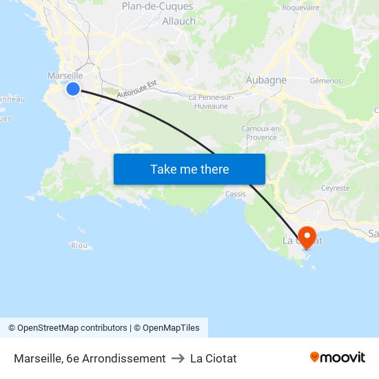 Marseille, 6e Arrondissement to La Ciotat map