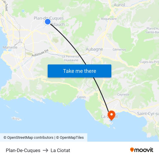 Plan-De-Cuques to La Ciotat map