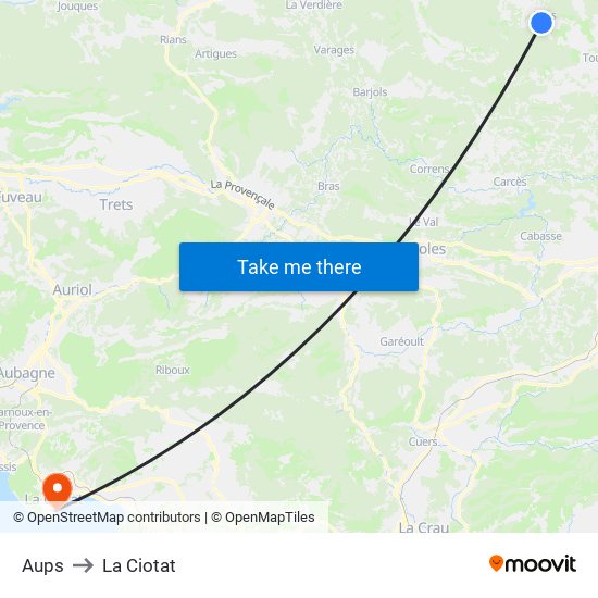 Aups to La Ciotat map