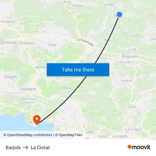 Barjols to La Ciotat map