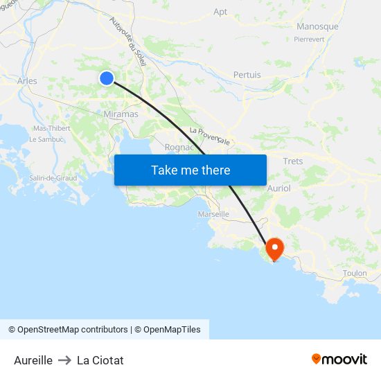 Aureille to La Ciotat map