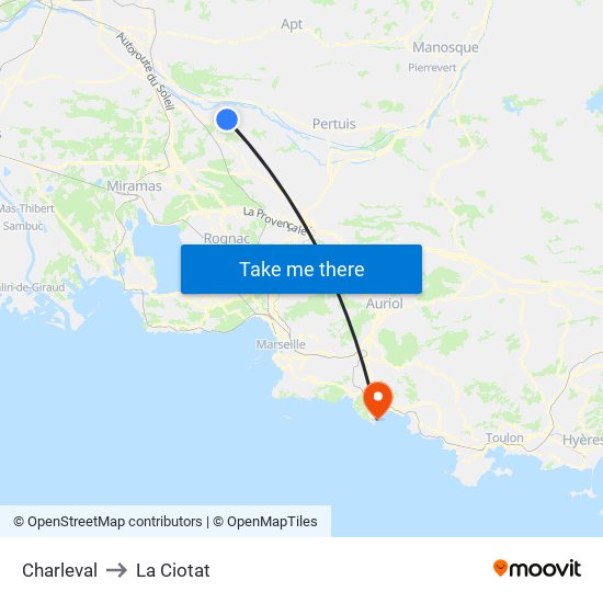 Charleval to La Ciotat map