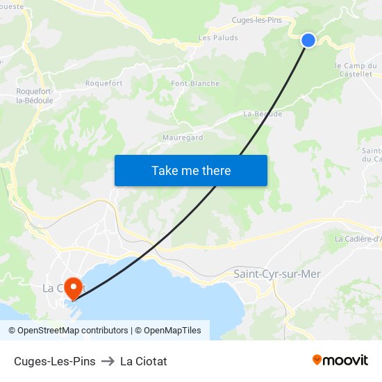 Cuges-Les-Pins to La Ciotat map