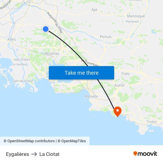 Eygalières to La Ciotat map