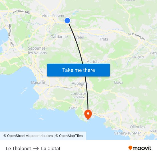 Le Tholonet to La Ciotat map