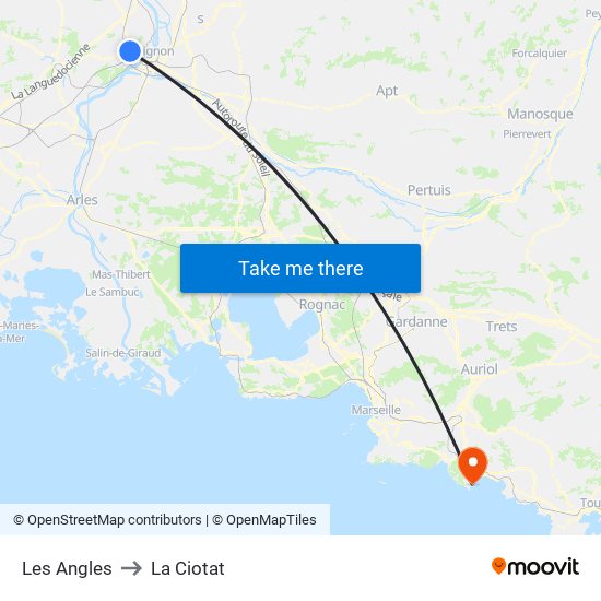 Les Angles to La Ciotat map