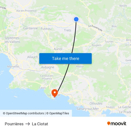 Pourrières to La Ciotat map