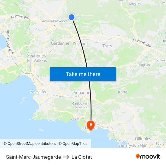 Saint-Marc-Jaumegarde to La Ciotat map