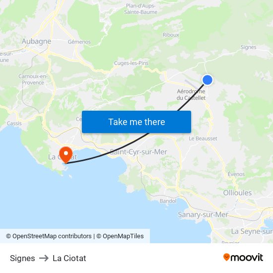 Signes to La Ciotat map