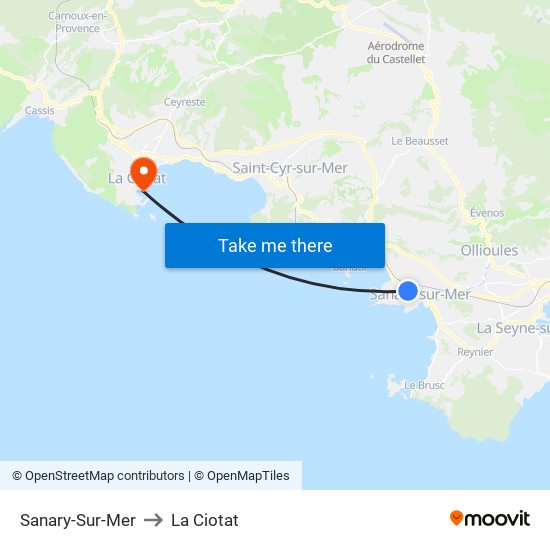 Sanary-Sur-Mer to La Ciotat map