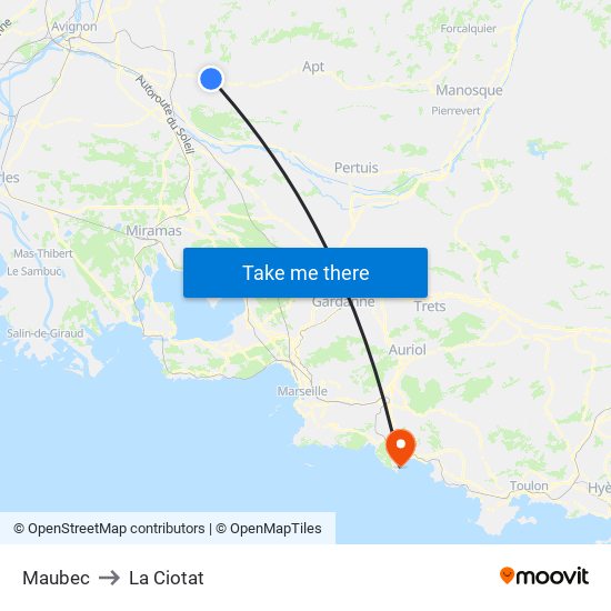 Maubec to La Ciotat map