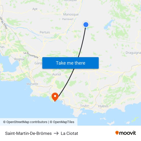 Saint-Martin-De-Brômes to La Ciotat map