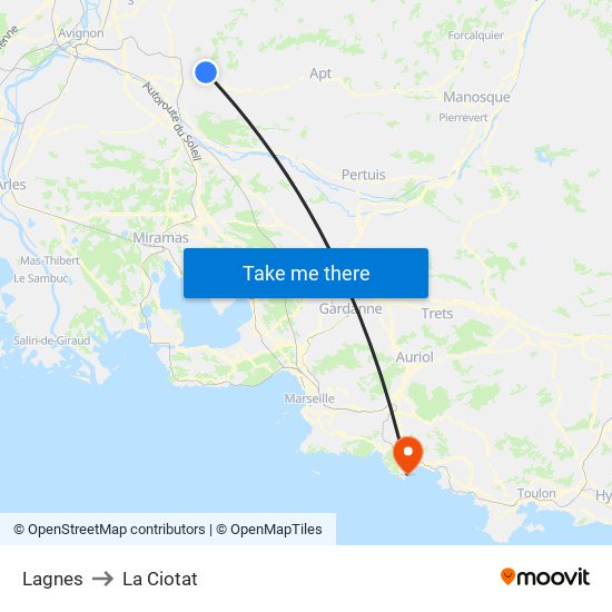 Lagnes to La Ciotat map