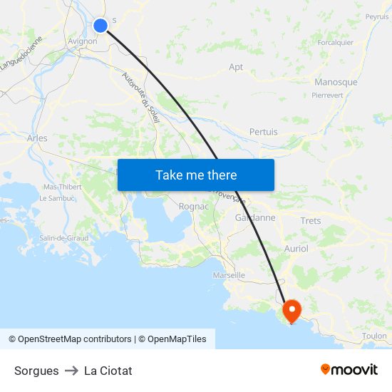 Sorgues to La Ciotat map