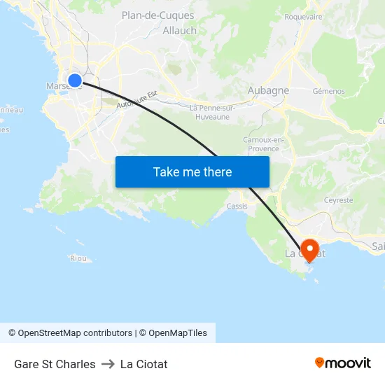 Gare St Charles to La Ciotat map