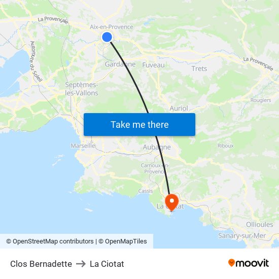Clos Bernadette to La Ciotat map