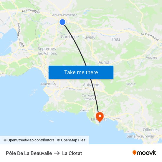 Pôle De La Beauvalle to La Ciotat map