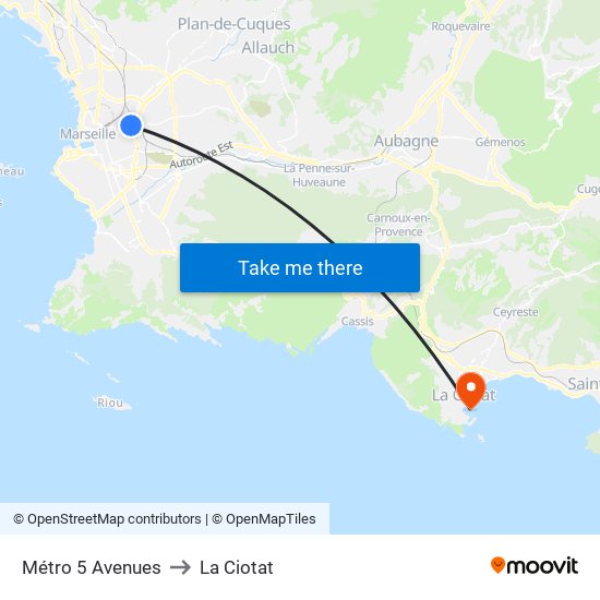 Métro 5 Avenues to La Ciotat map