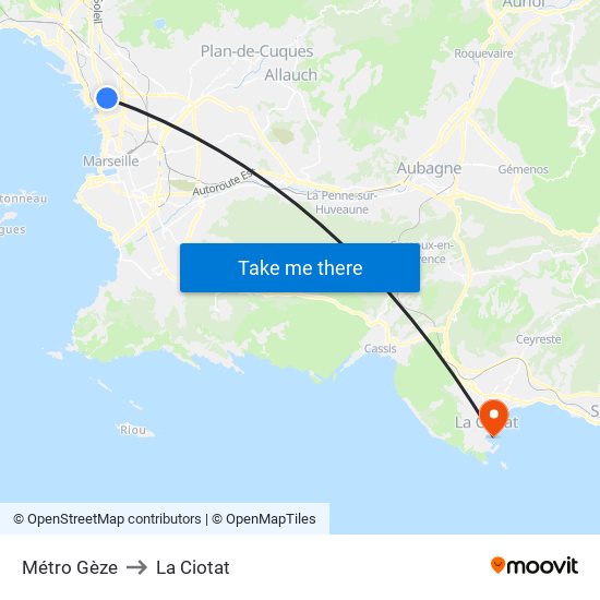 Métro Gèze to La Ciotat map