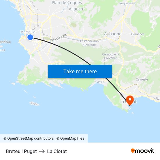 Breteuil Puget to La Ciotat map