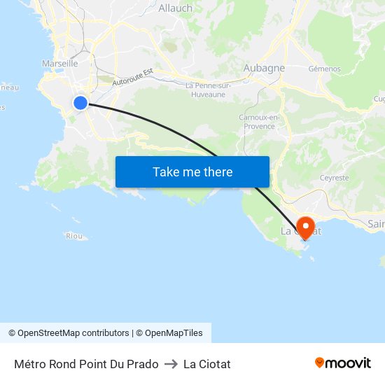 Métro Rond Point Du Prado to La Ciotat map