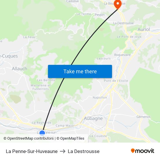 La Penne-Sur-Huveaune to La Destrousse map