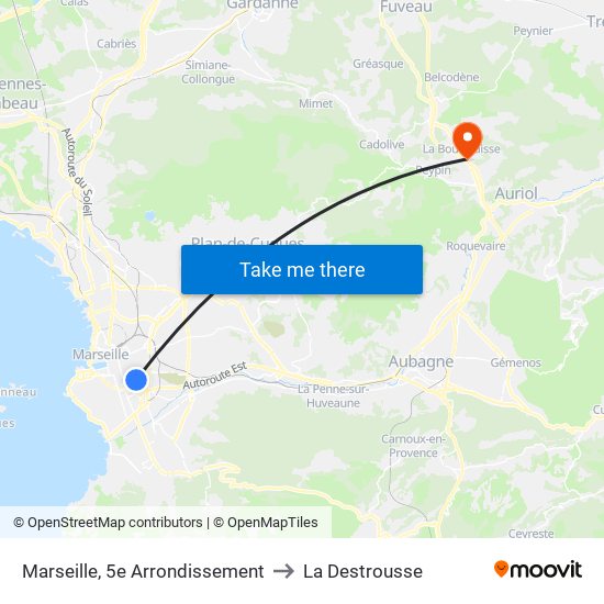 Marseille, 5e Arrondissement to La Destrousse map