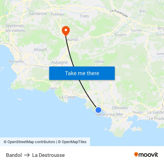Bandol to La Destrousse map