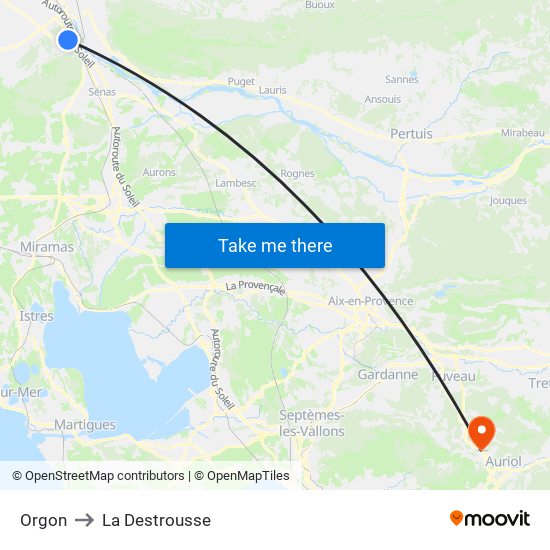 Orgon to La Destrousse map