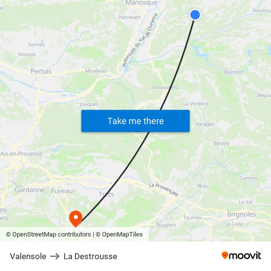 Valensole to La Destrousse map