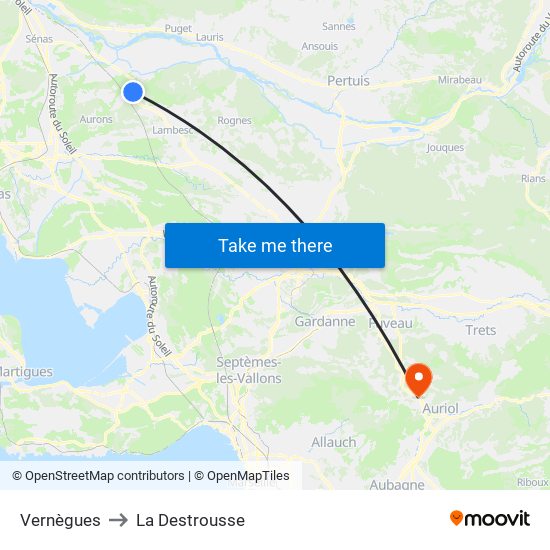 Vernègues to La Destrousse map