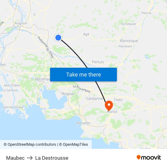 Maubec to La Destrousse map