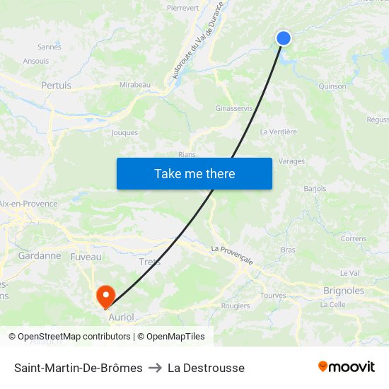 Saint-Martin-De-Brômes to La Destrousse map