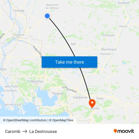 Caromb to La Destrousse map