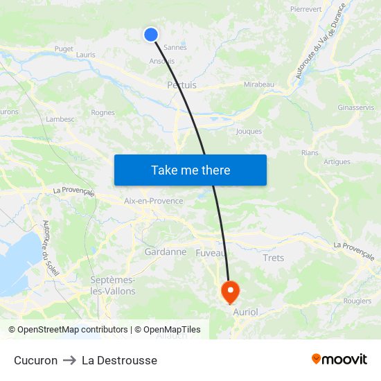 Cucuron to La Destrousse map